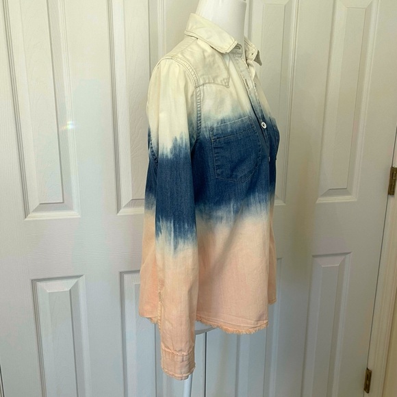 Free People Boho Button Down Ombré Denim Western Shirt - Picture 3 of 15